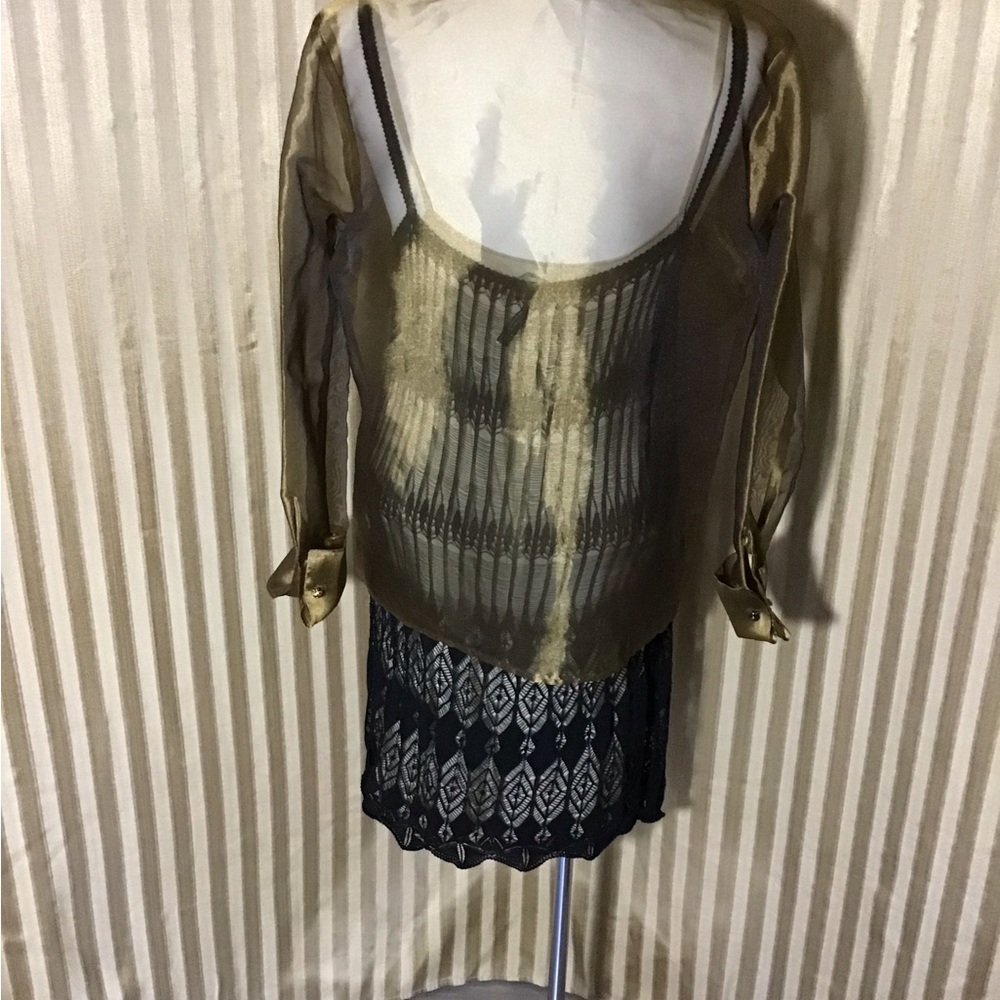 Sheer Metallic Gold Button-Up Blouse - Picture 3 of 6